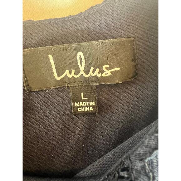 Lulus Take Me To Brunch Navy Blue Lace Shift Dress, Large, Mini, Short Sleeve - Picture 8 of 10